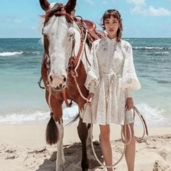 Woven Lace Dress with Puff Sleeves: Romantic Wedding/Beach Party (Shoredarling) - Picture 1 of 7